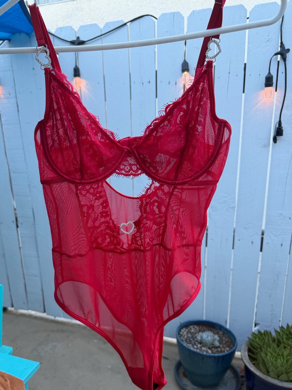 Red Lace Sheer Bodysuit Chemise size Medium
